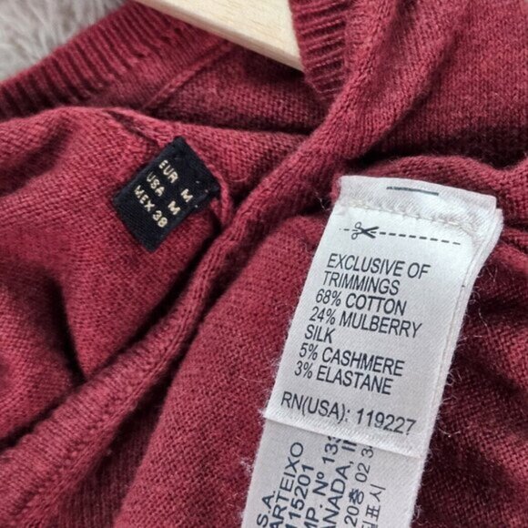Massimo Dutti Cotton Silk Cashmere Sweater V-Neck Red Long Sleeve Knit Men's M - Picture 7 of 10
